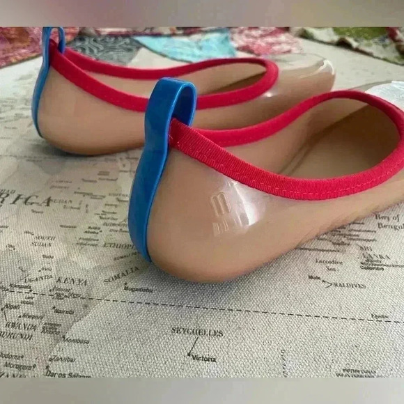 Mini Melissa Lance AD BEIGE/RED/BLUE Ballet Flats Size 7 - Picture 4 of 10